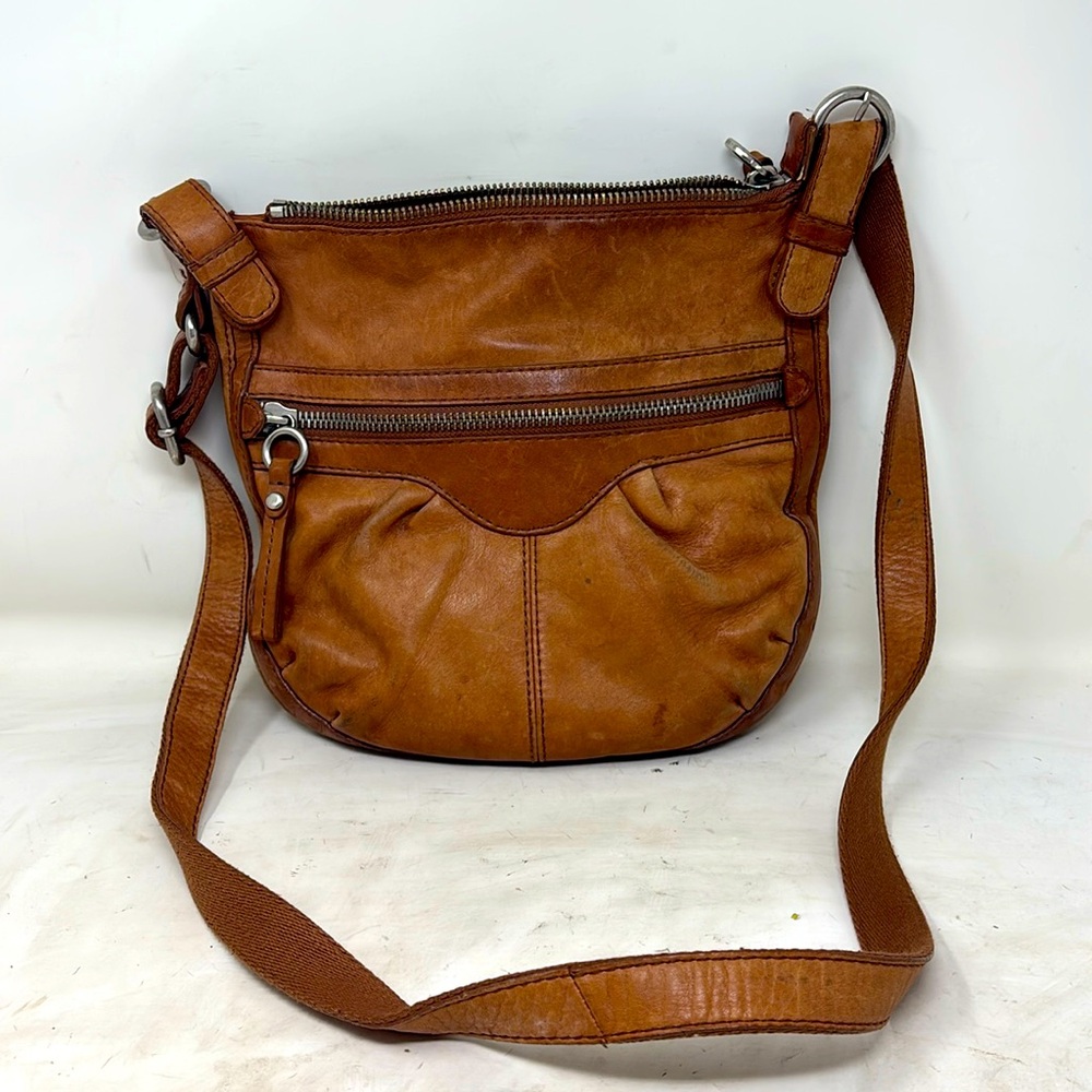 Fossil IVY Pebbled leather crossbody saddle bag purse, Siena Brown